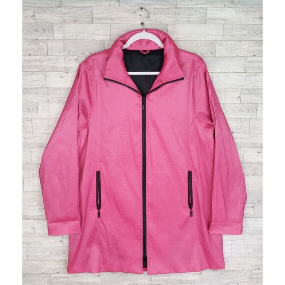 Mycra Pac Jackets & Blazers - Women's Mycra Pac Raincoat Hooded Jacket Coat Size Large L Bright Pink Black Top